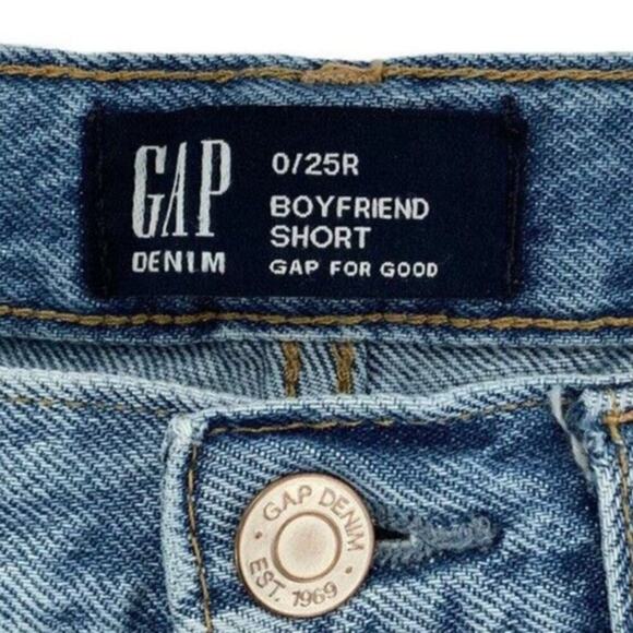 GAP Boyfriend Shorts Womens 0/25R Distressed Cutoff Hem Button Zip Pockets Denim - Picture 7 of 8